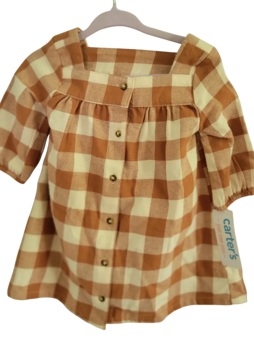 Carter's Tan and Cream Plaid Button-Front Top